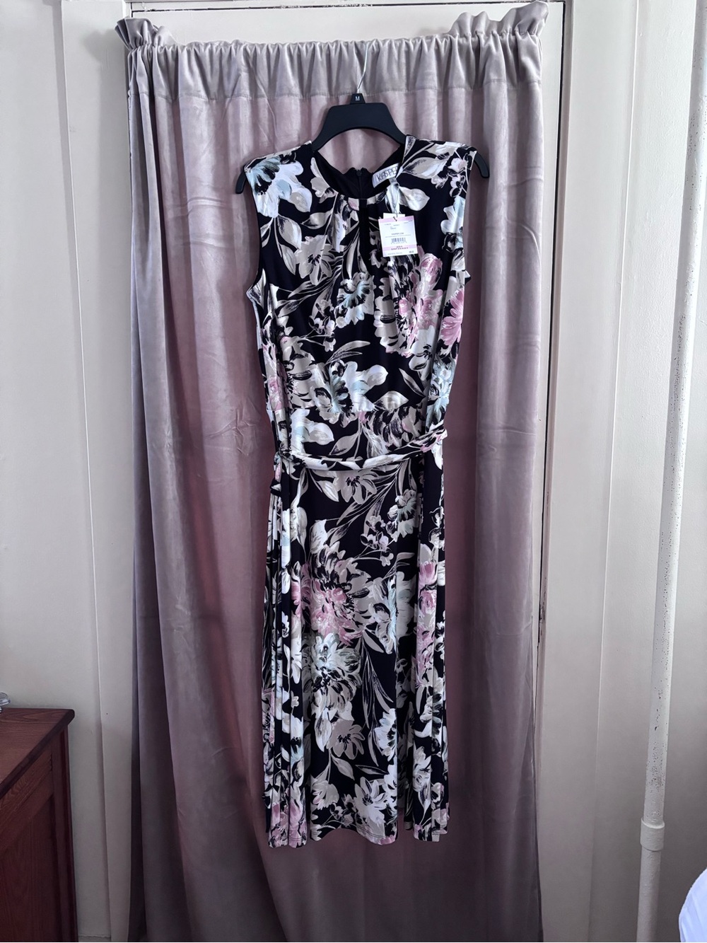 Kasper NWT Floral Sleeveless Midi Dress - Black with Pink & Cream Floral